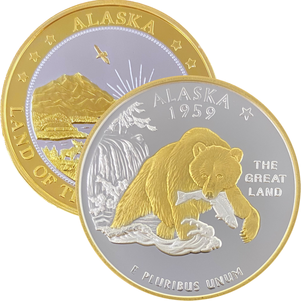 2008-Alaska-Gold State Quarters with Hologram-97 Pieces-Grizzly Bear & Salmon 
