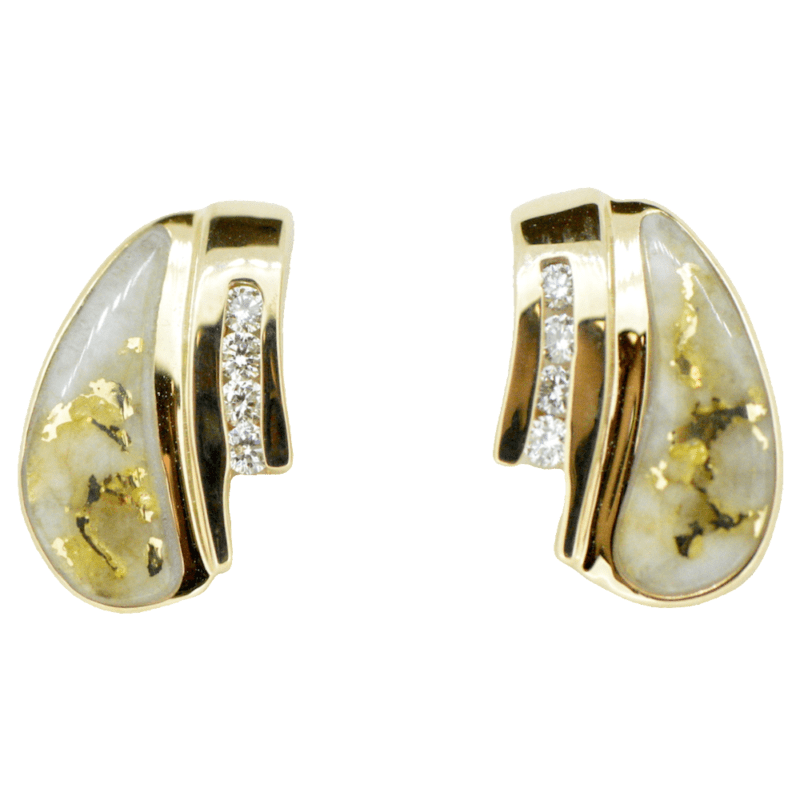 Gold quartz diamond post earrings