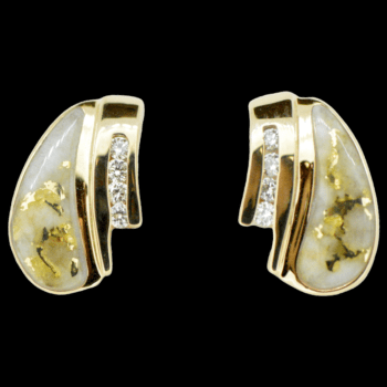 Gold quartz diamond post earrings