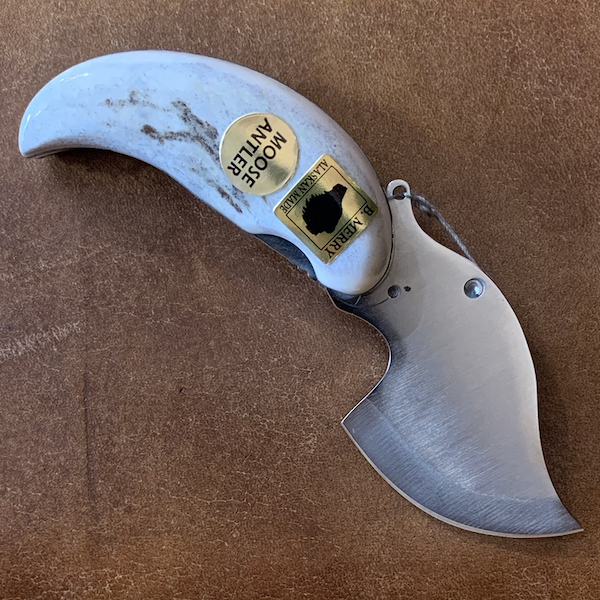 Ulu Style Pocket Knife with Moose Antler Handle