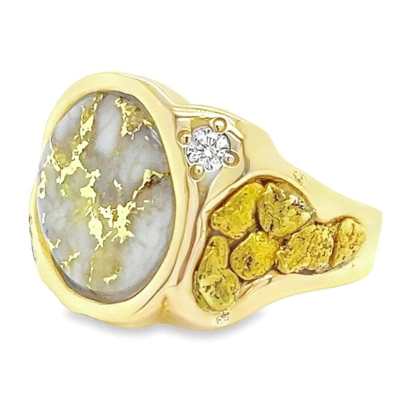 Men's Gold Nugget, Quartz & Diamond Ring, Alaska Mint