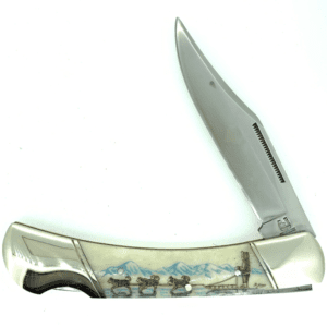 5 Inch Bone Handle Pocket Knife with Colored Scrimshaw Artwork