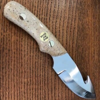 Hunting Knife with Walrus Jaw Handle and Gut Hook Blade