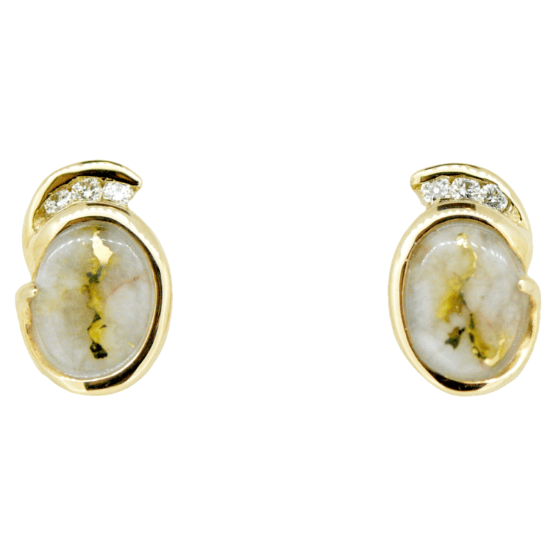 Gold quartz & diamond post earrings