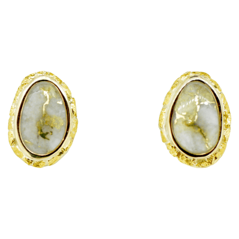 Gold quartz & nugget post earrings