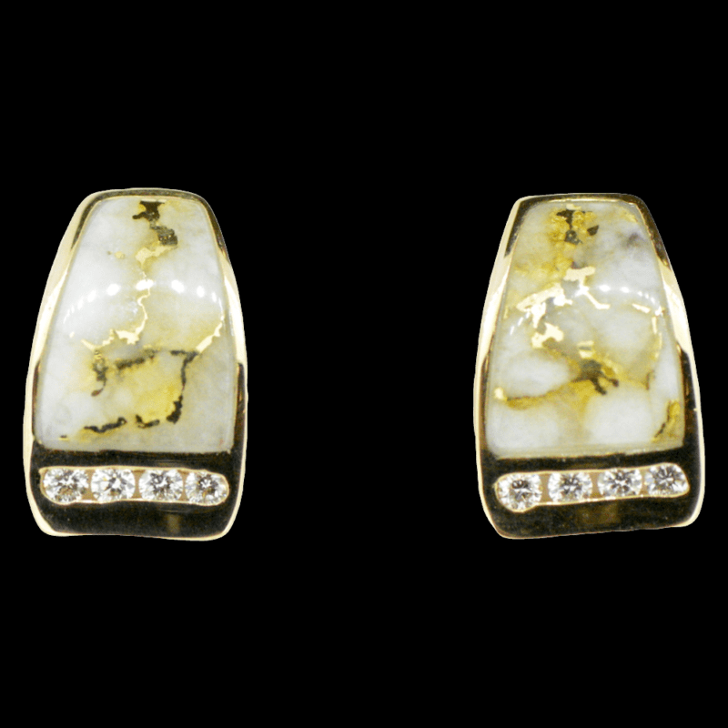 Gold quartz & diamond post earrings