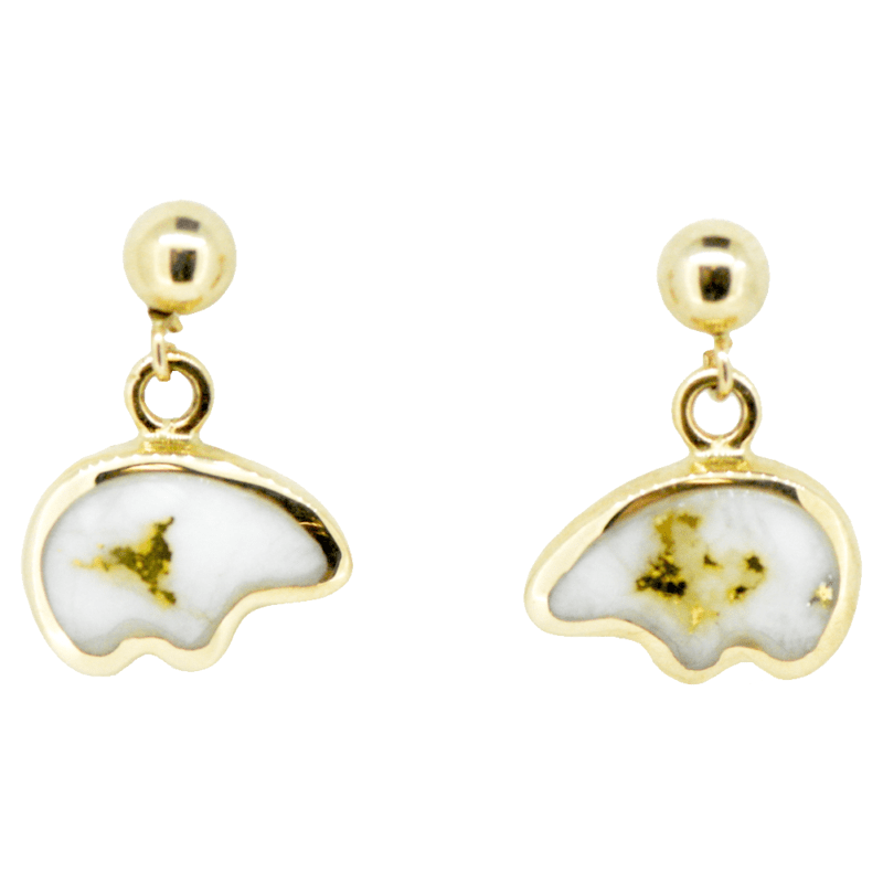 Gold quartz bear post dangle earrings