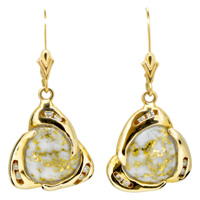 Gold quartz & diamond leverback earrings