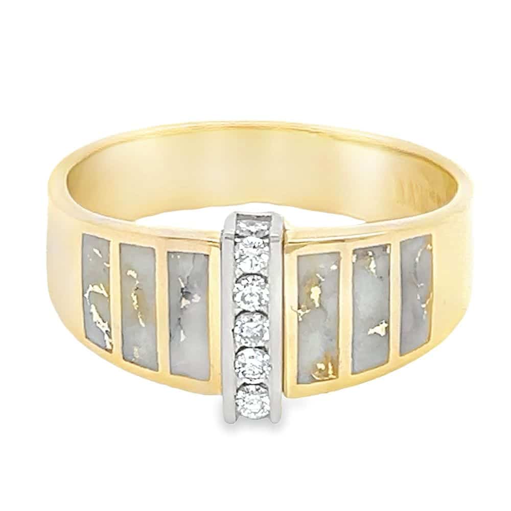 6 Section Inlaid Gold Quartz Ring with Diamonds, Alaska Mint