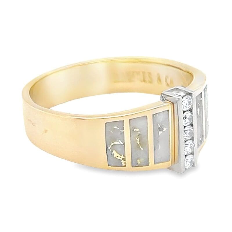 6 Section Inlaid Gold Quartz Ring with Diamonds, Alaska Mint