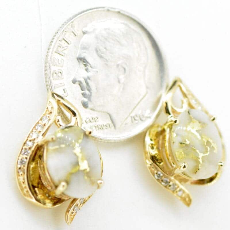 Gold Quartz & Diamond Post Earrings