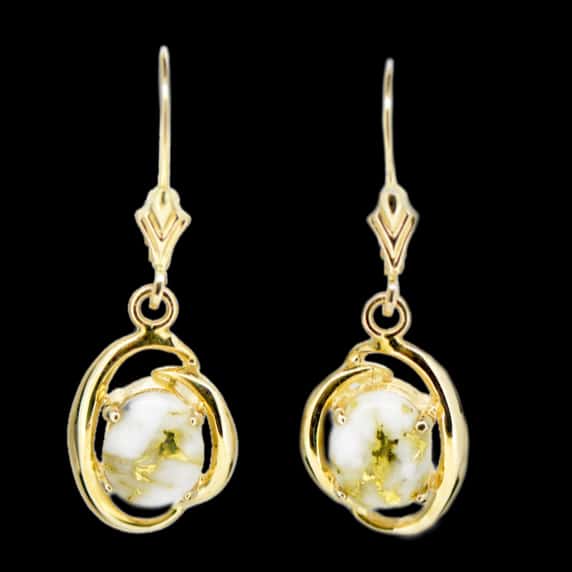 Gold quartz wire dangle earrings