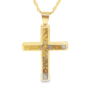 Gold Quartz Cross Pendant, Alaska Mint