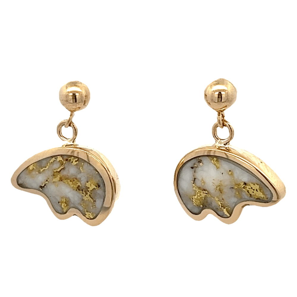 Gold Quartz Bear Post Dangle Earrings EBR1MHQ/PD - Alaska Mint