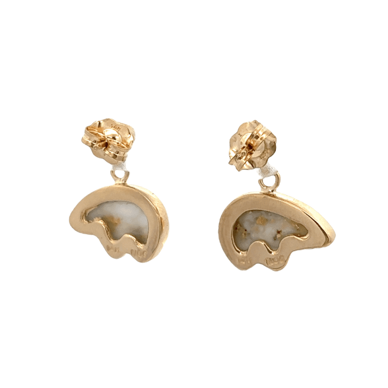 Gold Quartz Bear Post Dangle Earrings, Alaska Mint