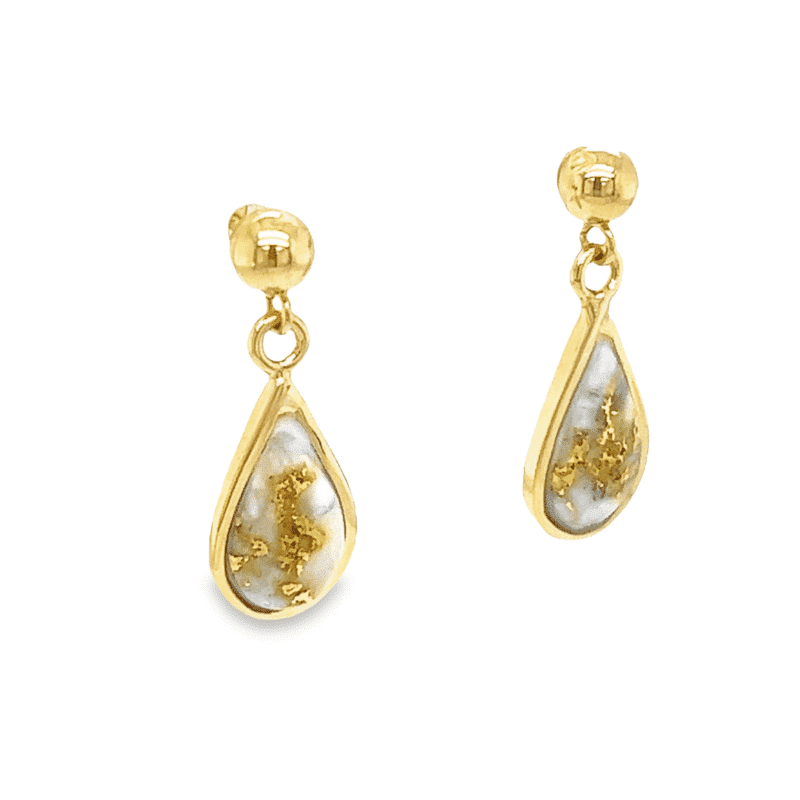 Gold Quartz Post Dangle Earrings, Alaska Mint