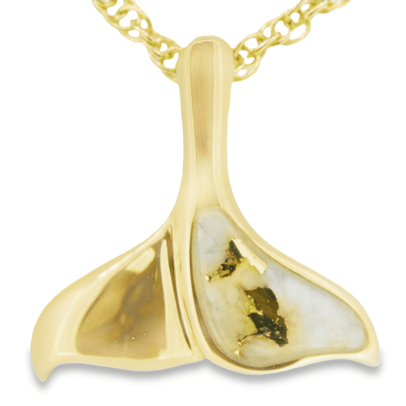 Gold quartz whale tail pendant, Alaska Mint