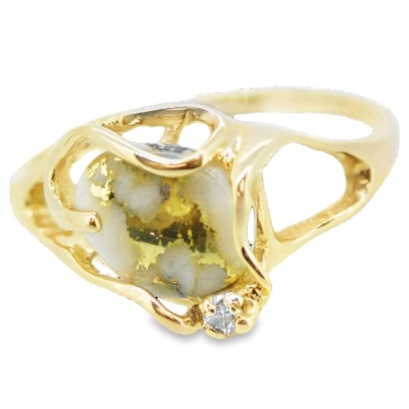 Single Diamond Gold Quartz Ring, Alaska Mint