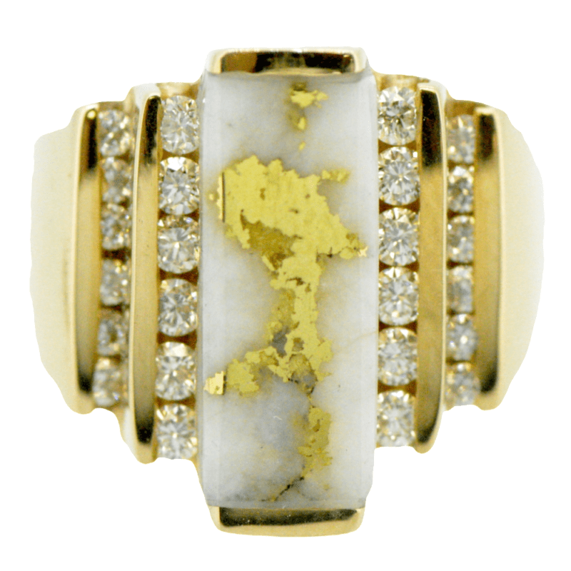 Ladies Gold Quartz 12/.04 & 12/.02 ct Diamond Ring, Alaska Mint