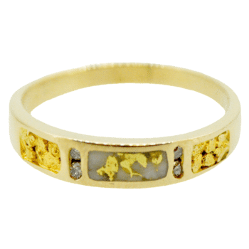Ladies Gold Nugget, Quartz & 4/.02 ct Diamond Ring, Alaska Mint