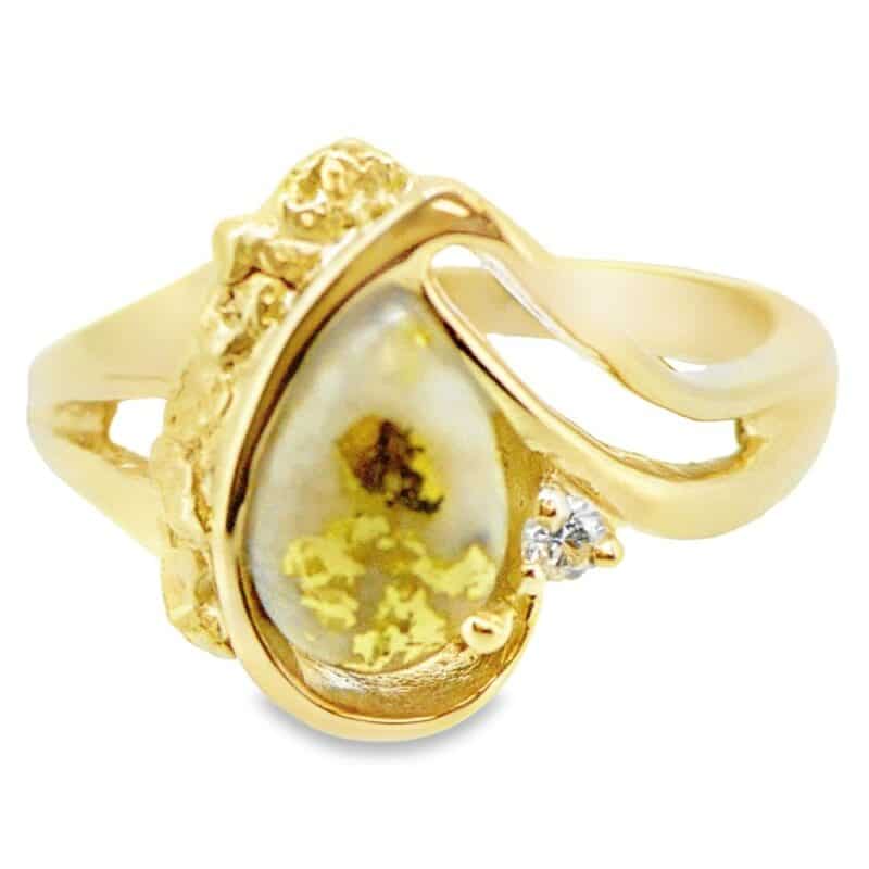 Diamond, Gold Nugget, Gold Quartz Ladies Ring, Alaska Mint