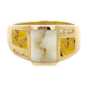 Gold Nugget Quartz & Diamond Ring, Alaska Mint