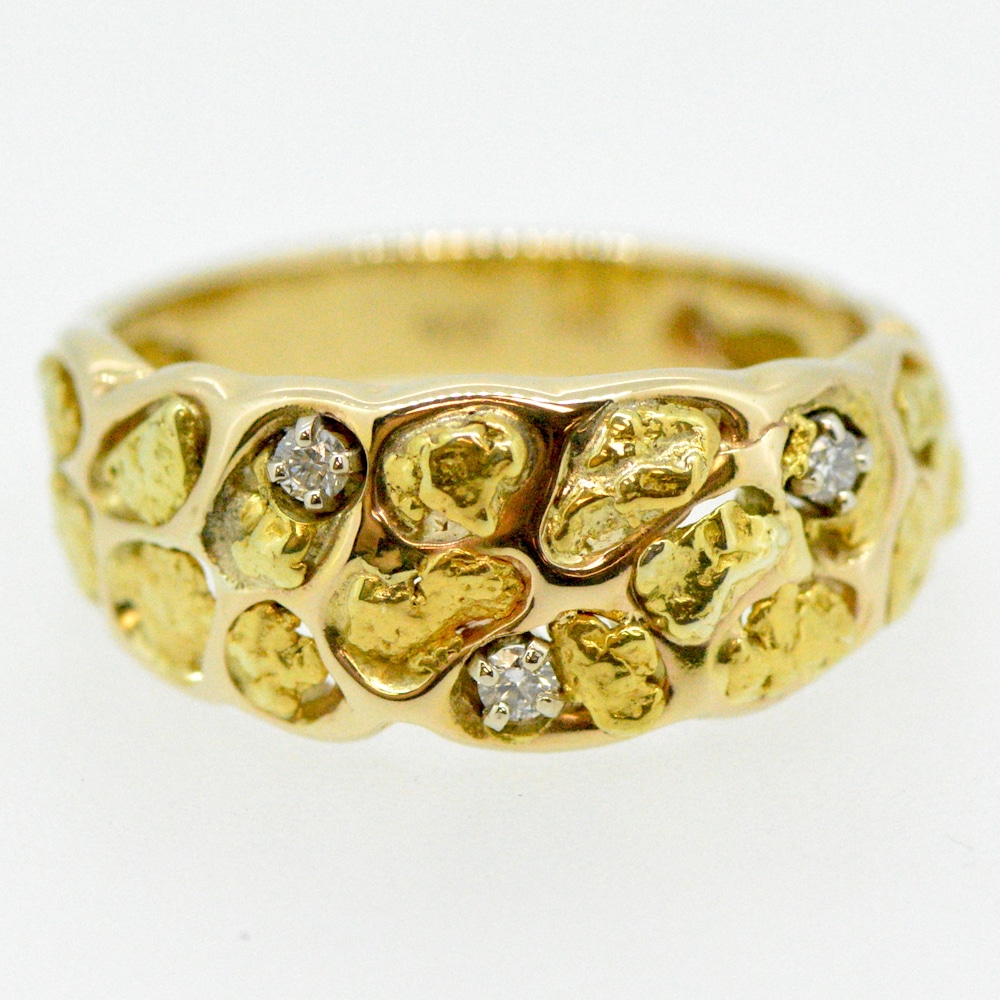 Men’s Gold Nugget & Diamond Ring Alaska Mint