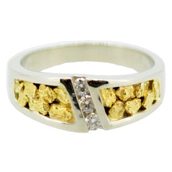 Men’s White Gold Nugget & Diamond Ring, Alaska Mint