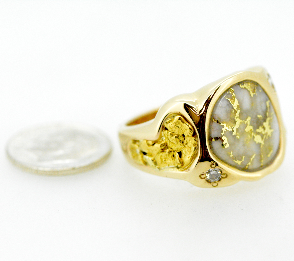 Men's Gold Nugget, Quartz & Diamond Ring - Alaska Mint