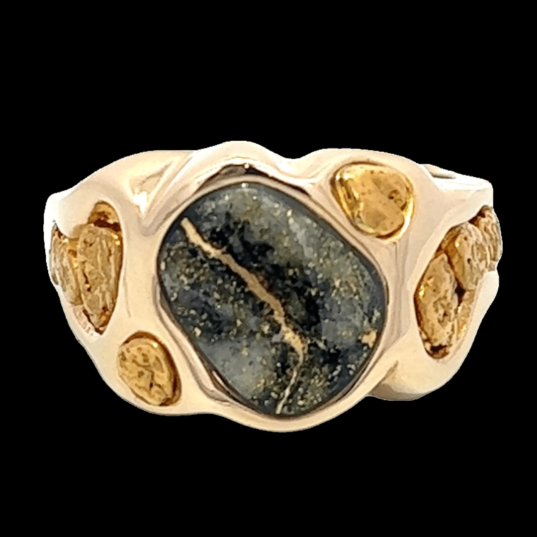 Midnight Gold quartz, Ring, Alaska Mint, Gold Nugget, RM654MG