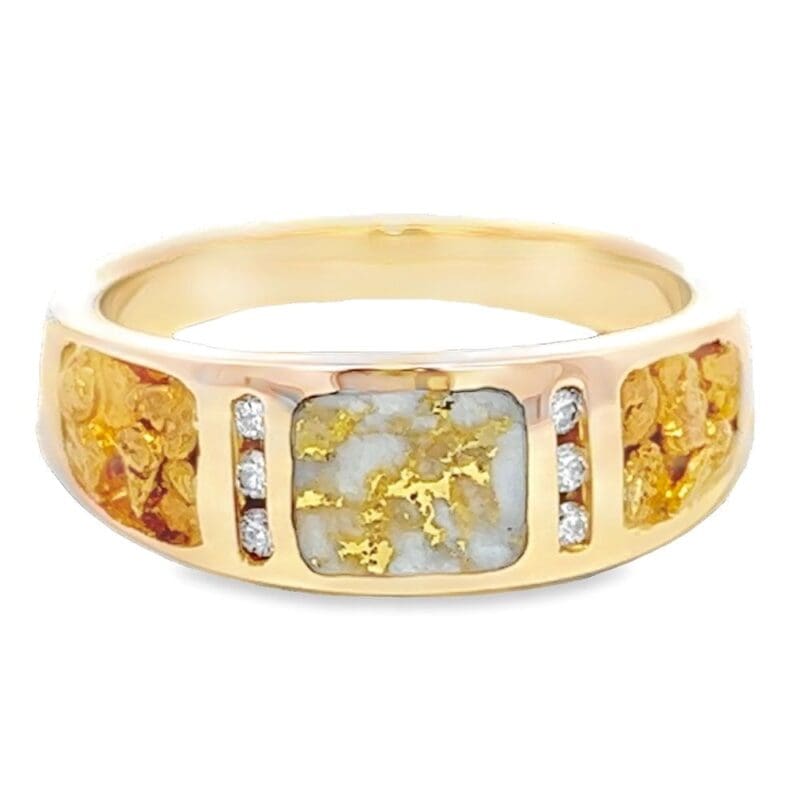 Men's Diamond Gold Nugget & Gold Quartz Ring, Alaska Mint