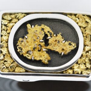 Belt Buckle Sterling Silver & Gold Nugget