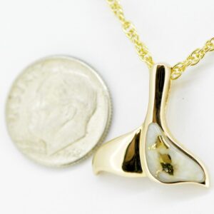 Gold quartz whale tail pendant, Alaska Mint