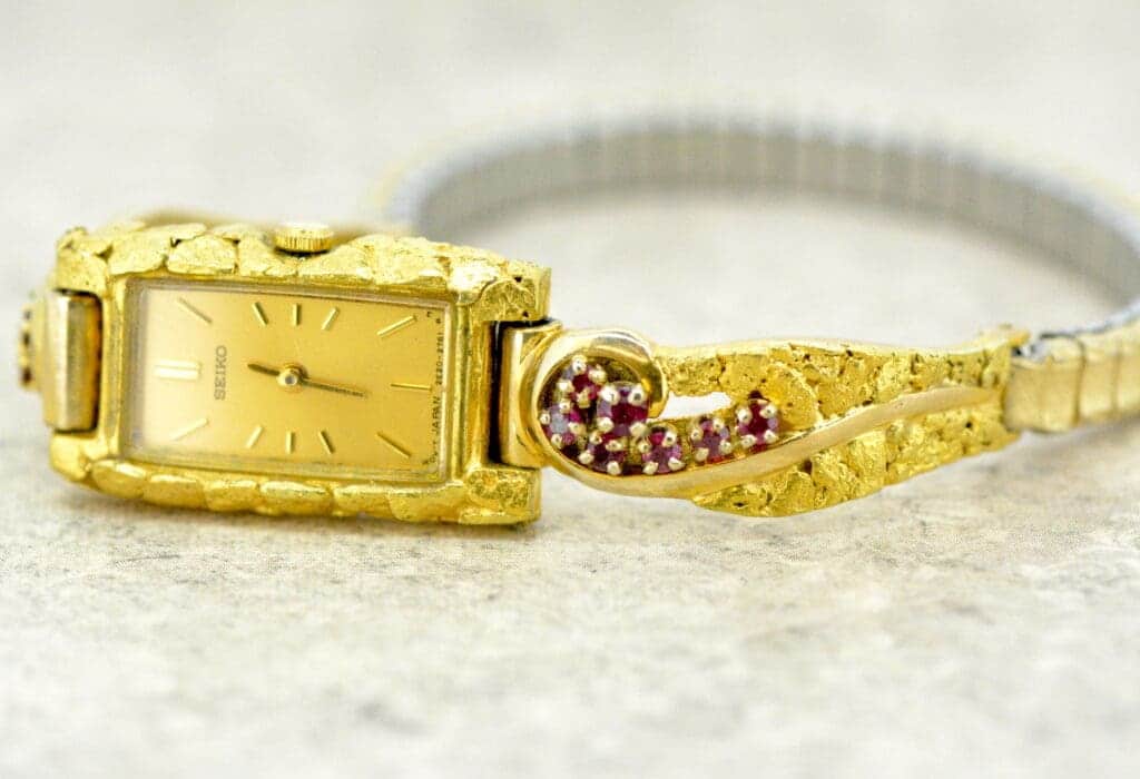 Estate Alaskan Ladies Gold Nugget Watch & Band set with Rubies Retail ...