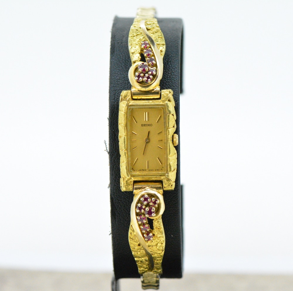 Estate Alaskan Ladies Gold Nugget Watch & Band set with Rubies Regular  Price $2,100 - Alaska Mint
