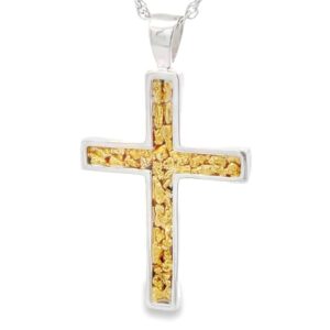 Silver Gold Nugget Cross Pendant, Alaska Mint