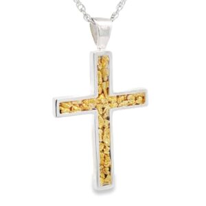 Silver Gold Nugget Cross Pendant, Alaska Mint