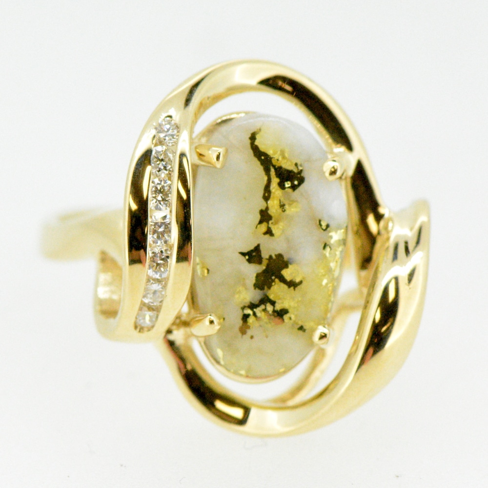 Men’s 14k White Gold Nugget & Diamond Ring - Alaska Mint