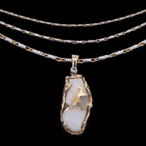 14k White & Yellow Gold 2-Tone Pendant Chains, Alaska Mint, Gold quartz pendant