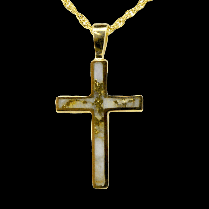 Gold quartz cross pendant