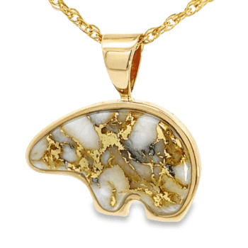 Gold quartz bear pendant, Alaska Mint