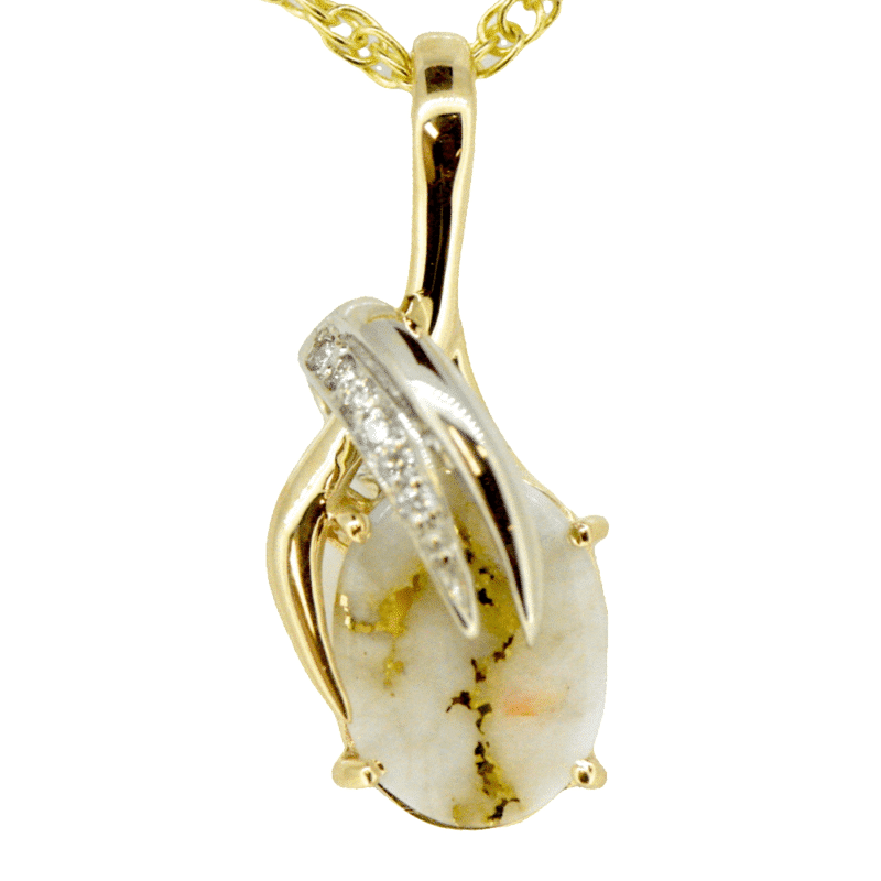 Gold quartz diamond pendant
