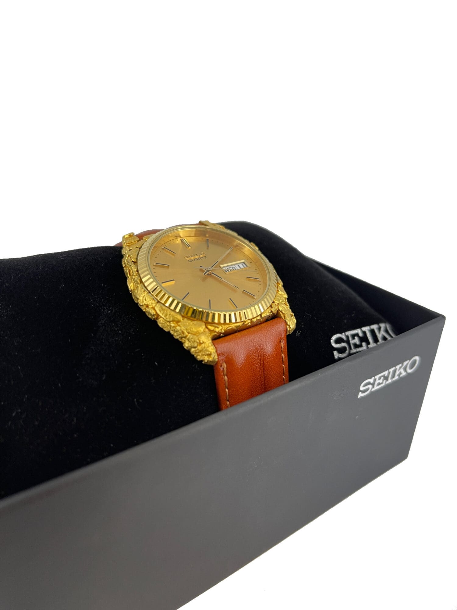 Seiko Alaskan Gold Nugget Watch Face with Leather Band - Alaska Mint
