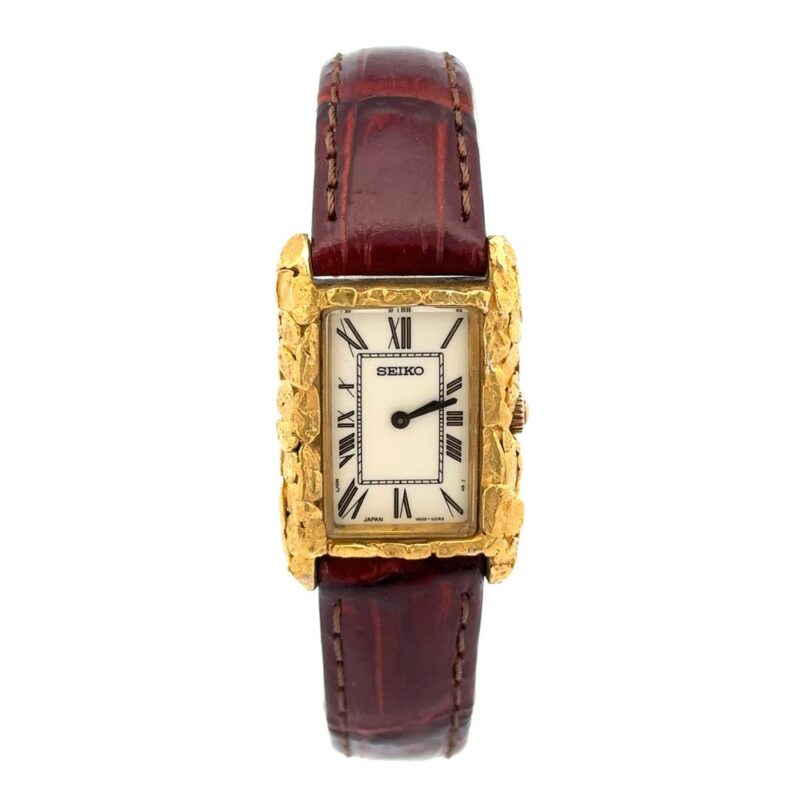 Seiko Alaskan Gold Nugget Watch Face with Leather Band, Alaska Mint
