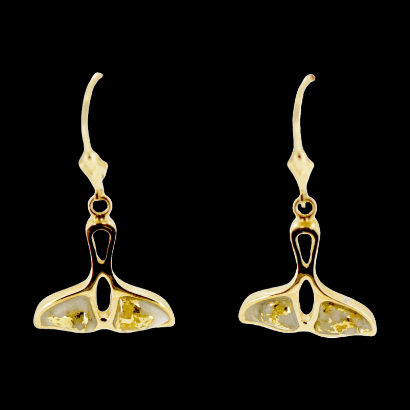 Gold quartz whale tail leverback earrings