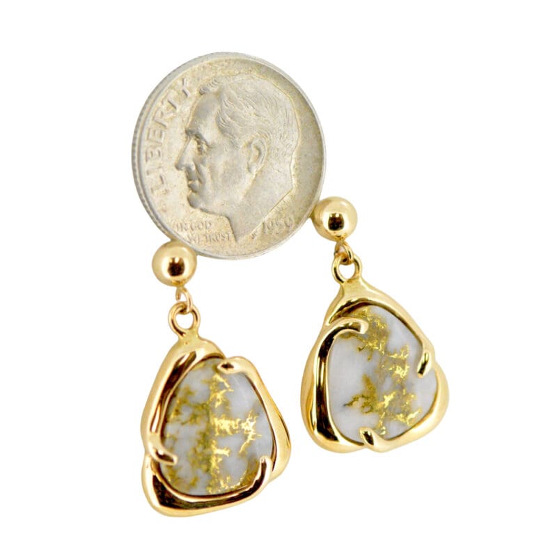 Gold Quartz Post Dangle Earrings, Alaska Mint