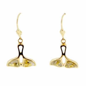 Gold Quartz Whale Tail Leverback Earrings