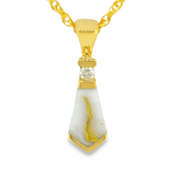 Gold Quartz Tie Pendant with .04 ct. Diamond, Alaska Mint