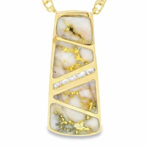 Diamond Inlaid Gold Quartz Pendant, Alaska Mint