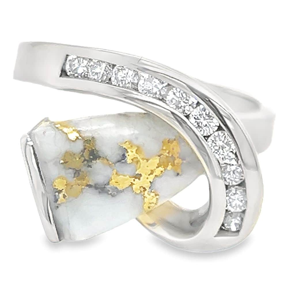 Gold Quartz & Diamond 14k White Gold Ring, Alaska Mint